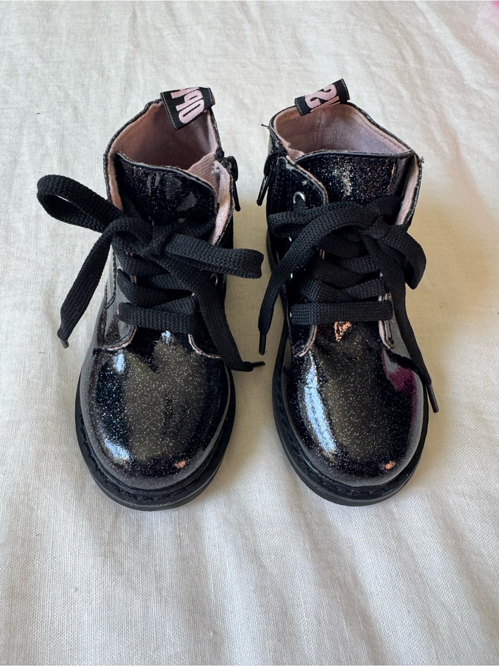 Zara Black Glitter Lace-Up Girls Ankle Boots